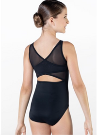 BLACK PINCH FRONT MESH LEOTARD